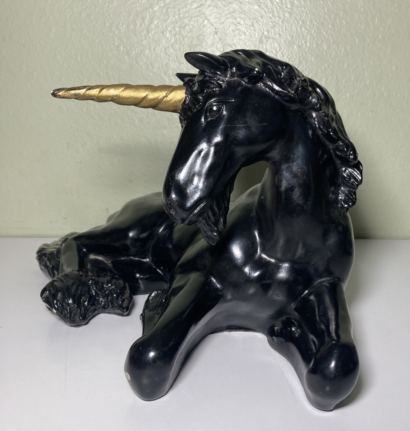 Retro Vintage Black Unicorn With Gold Horn Statue Universal Statuary 1981