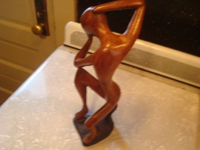 Hand Carved Wood Thinking Man Figurine 12″ Abstract Art Sculpture The Thinker