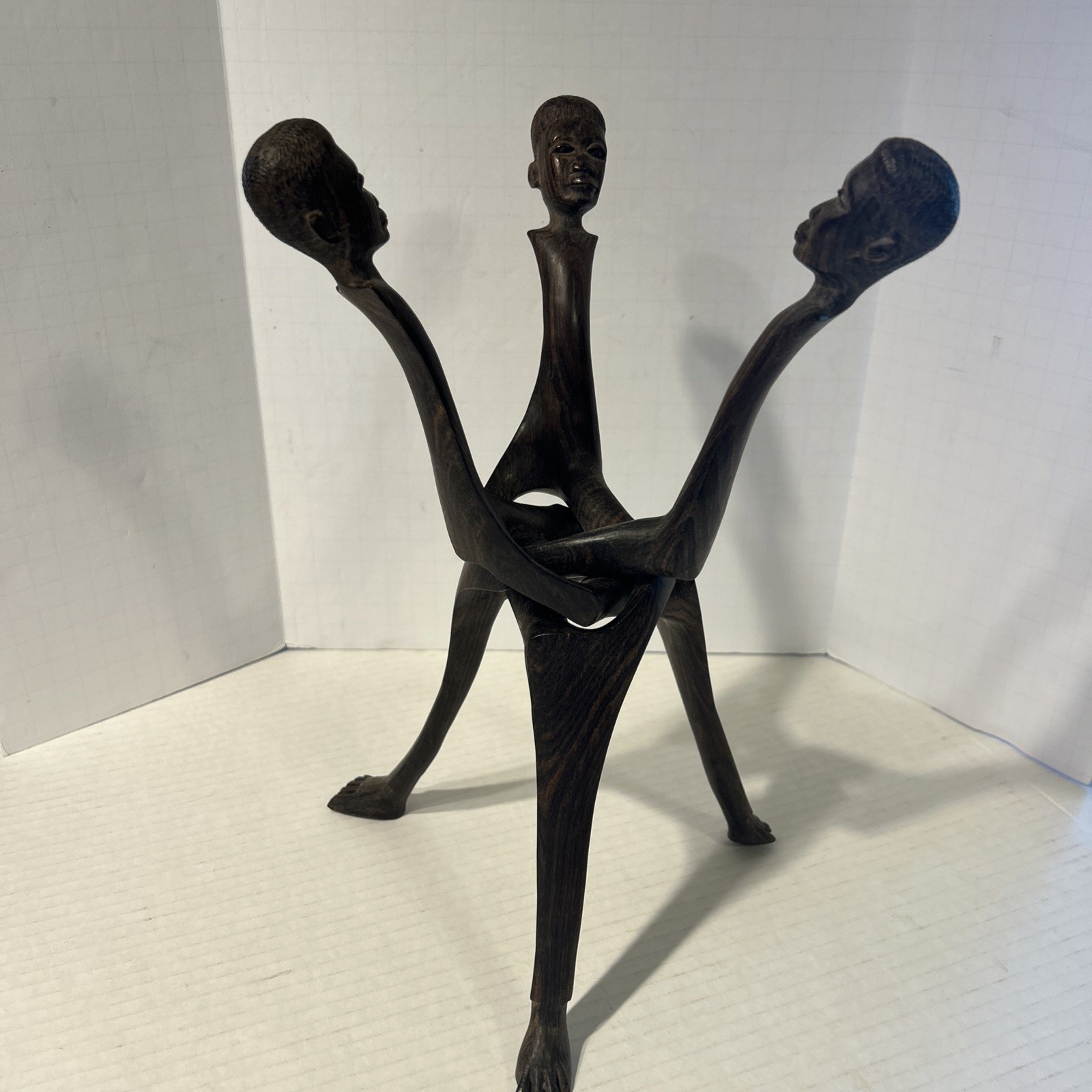 Tribal Hand Carved 3 Wooden Interlocking Tripod People African Art