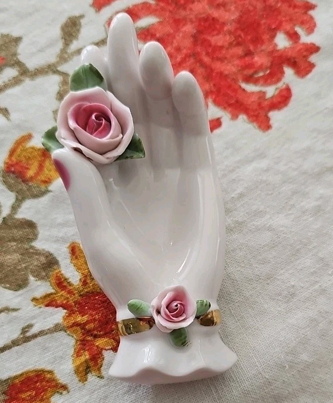 Lefton China Hand with embossed roses Lefton 1960s Vintage Porcelain