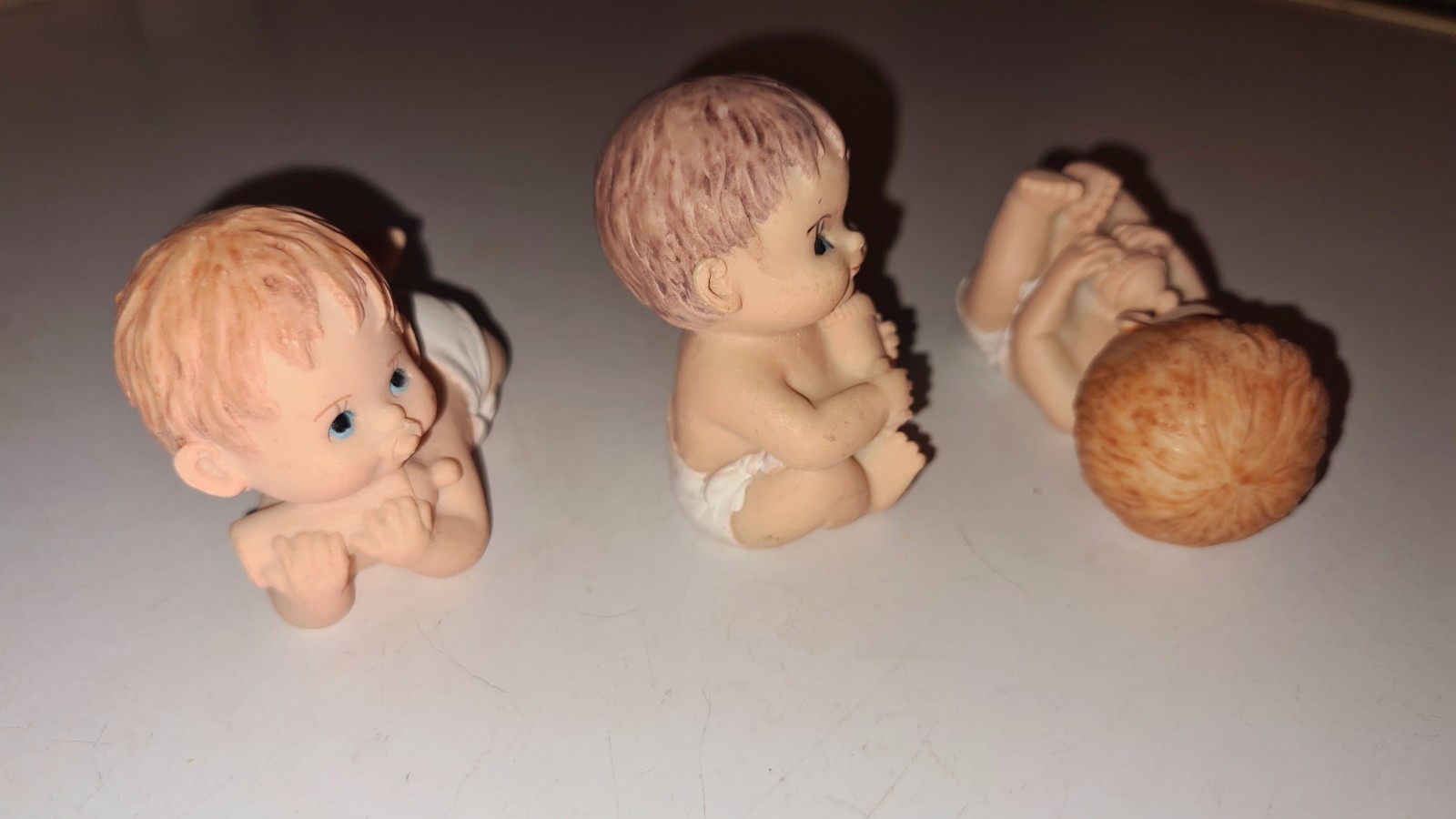 Vintage Set Of 3 Miniature Baby Figurines In Diapers Nursery Piano Babies Shower