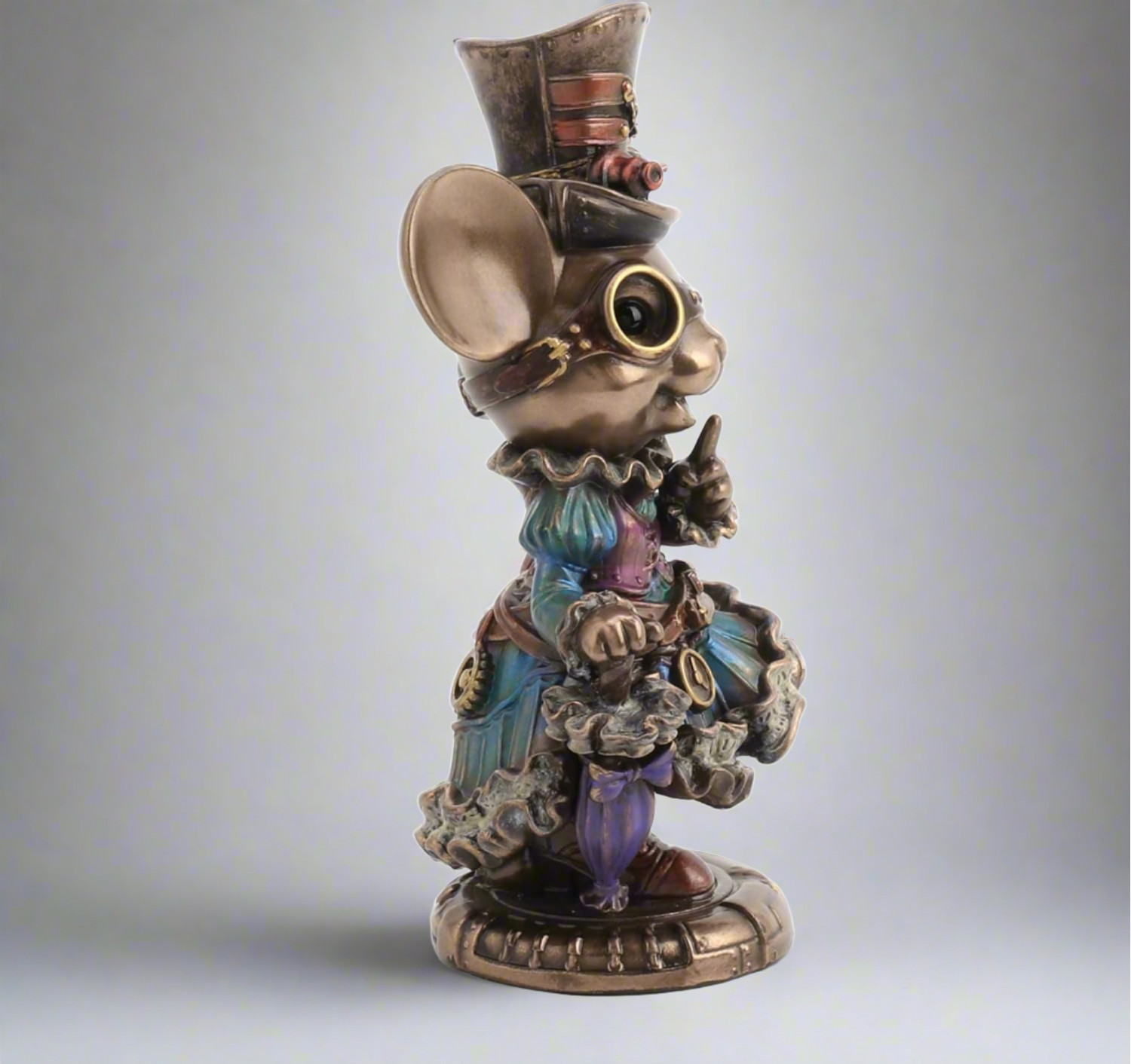 Victorian Steampunk Mouse Statue – Lady Mouse with Parasol, Detailed Decor