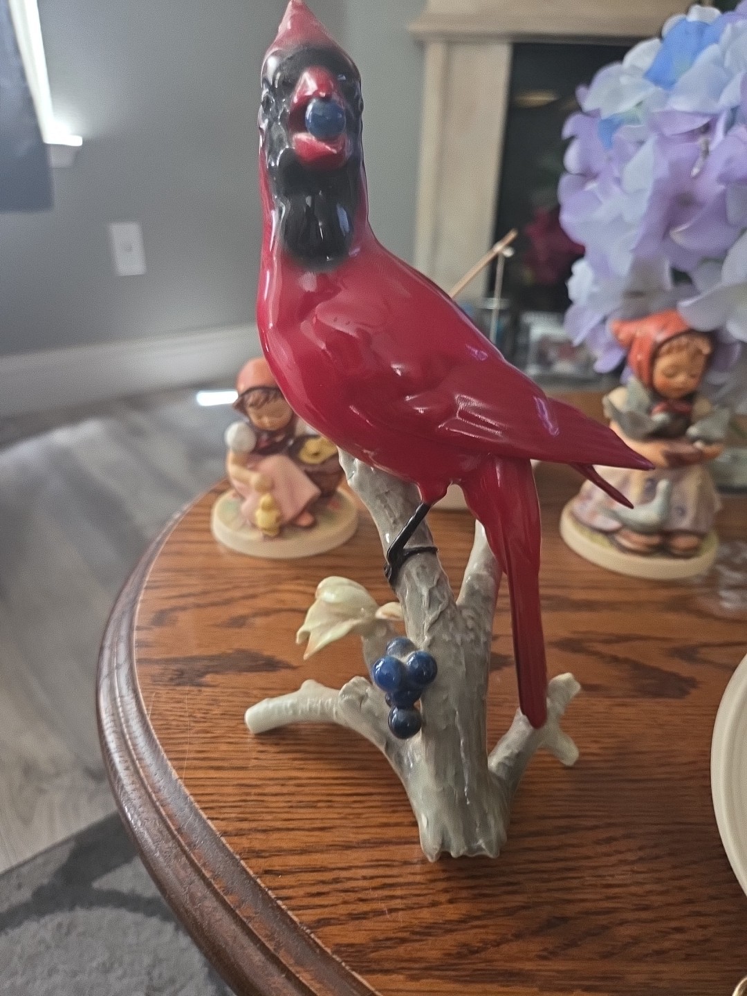 Vintage Hutschenreuther Porcelain RED Bird Figurine On Branch With Jewel In…