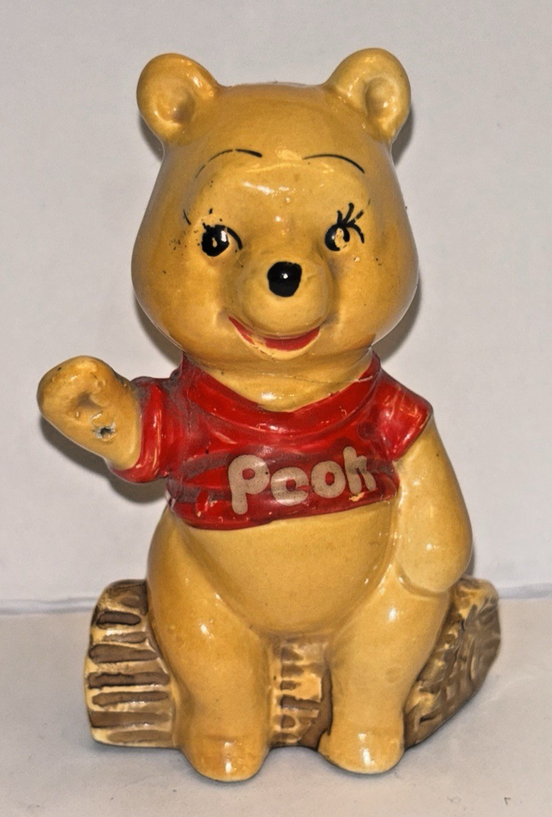 Winnie the Pooh Bear Figurine Disney Enesco Ceramic 3.5″ Repaired Vtg Statue