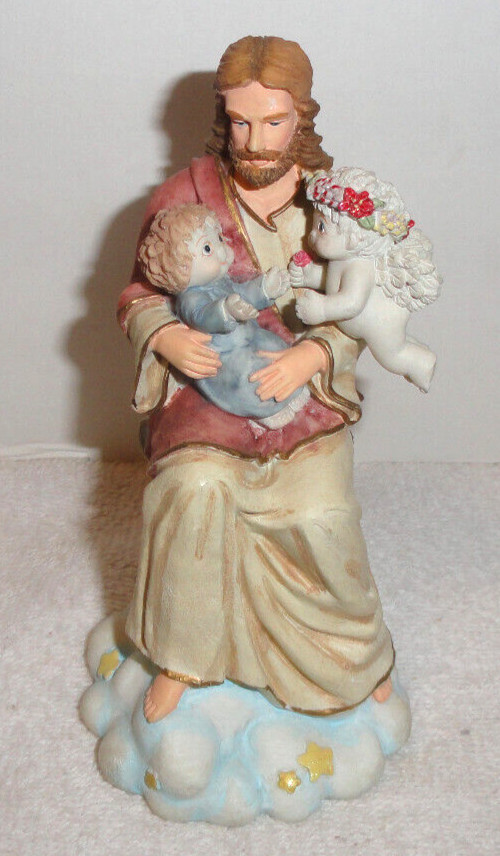 DREAMSICLES JESUS LOVES ME FIGURINE #11345 2000 abt 5 3/4 x 3 x 3in Cast Gypsum