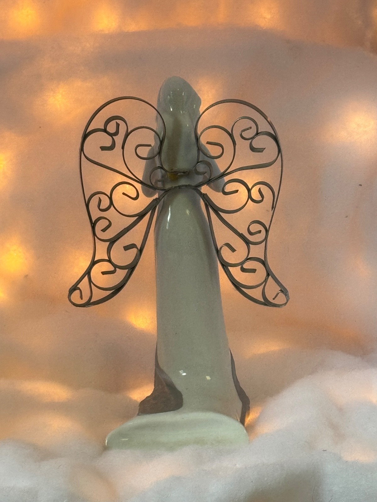 Ceramic Christmas Angel With Metal Wings (9 x 5.5 inches)