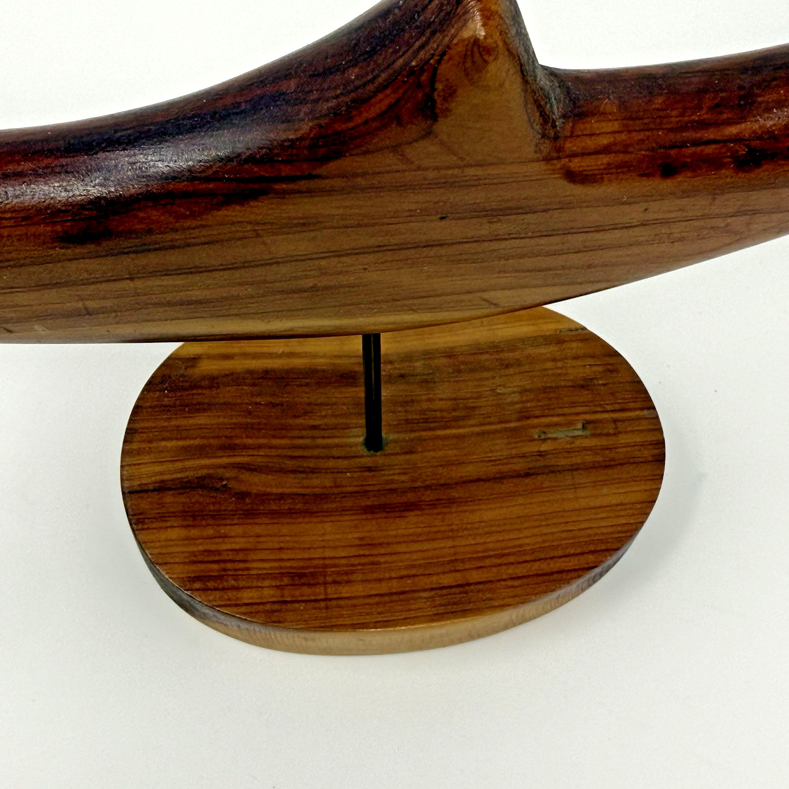 Vintage Hand Carved Walnut Wood Abstract Fish Sculpture Pedestal Stand MCM