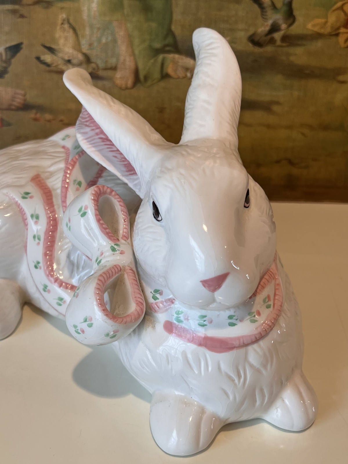 VTG XL EASTER/SPRING BUNNY FIGURINE/SCULPTURE- GLAZED CERAMIC/PORCELAIN-1980’S