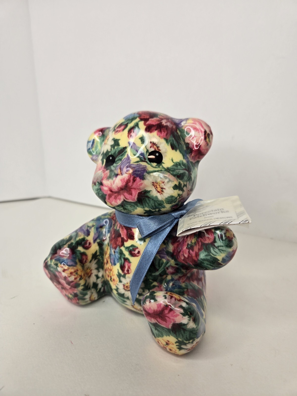 Vintage Porcelain Patchworks Bear Floral Print Fabric Joan Baker Designs