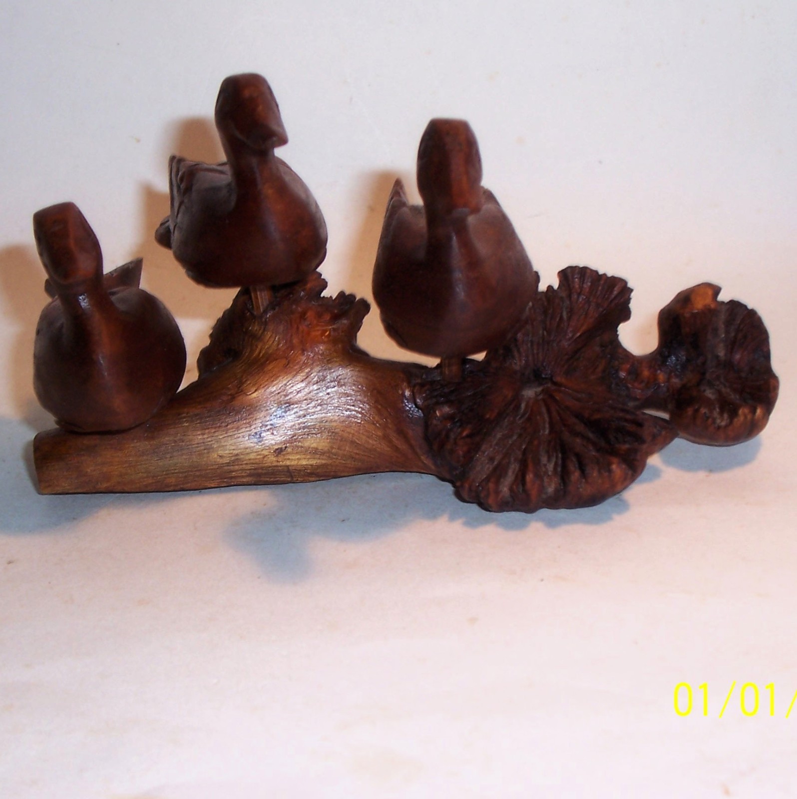 Old 3 DUCKS Hand Carved Drift Wood Art Sculpture Statue Figurine Vintage Antique