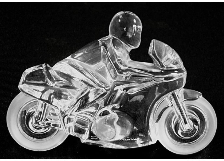 Scarce Signed DAUM FRANCE Crystal Circuit Motorcycle /Racer by XAVIER FROISSART