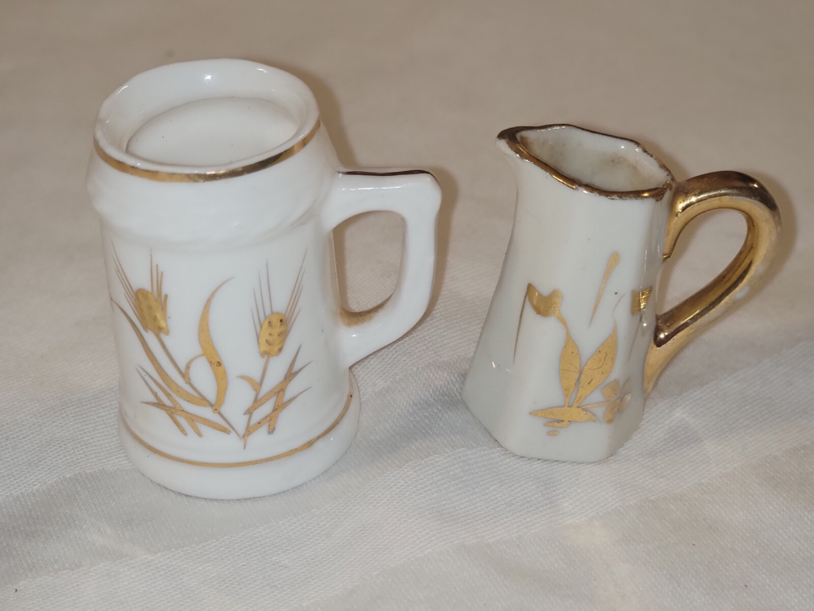 Vintage Bone China Gold Wheat Design Mini Ceramic Stein Mug & Pitcher Japan