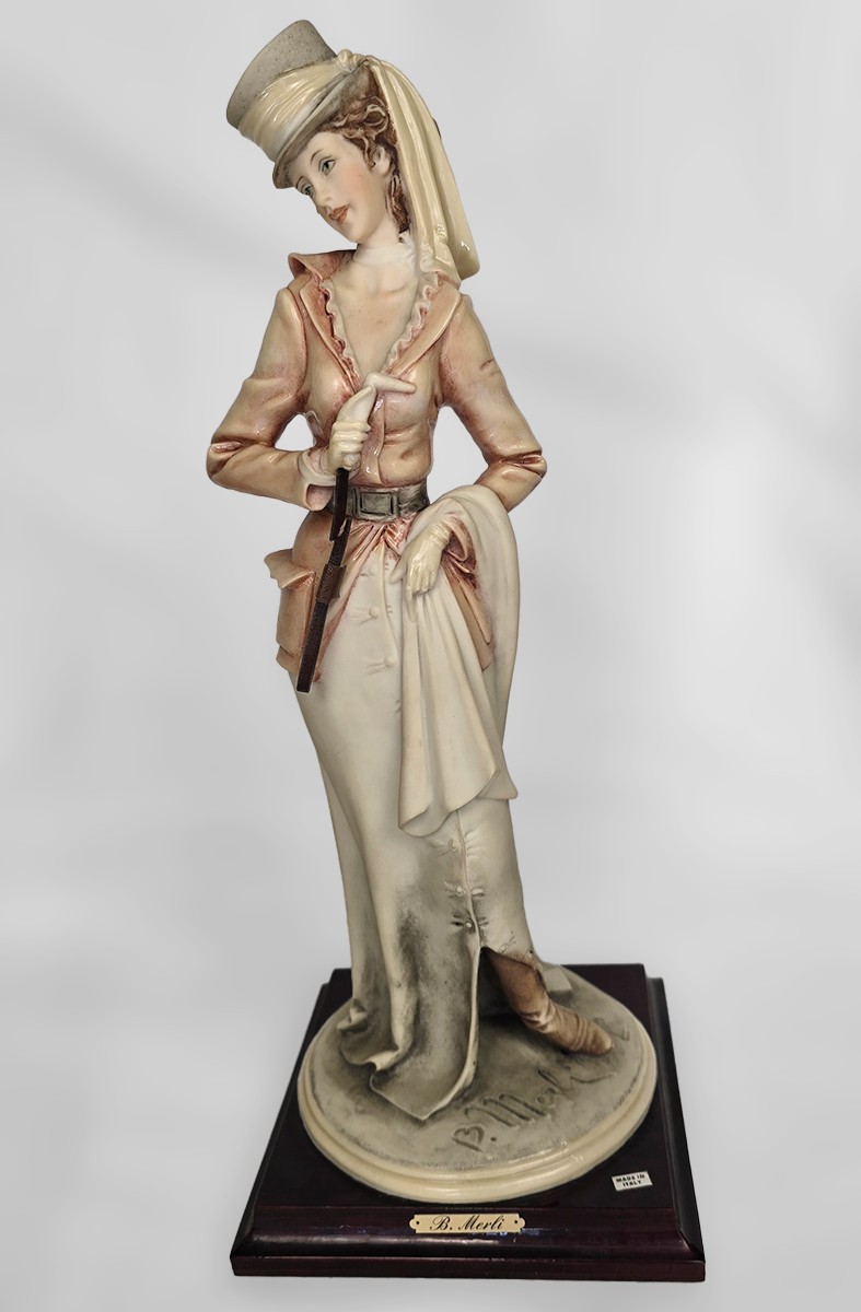 13″ Vintage Rare Capodimonte Elegant Lady Figurine by Bruno Merli, Italy, I980s