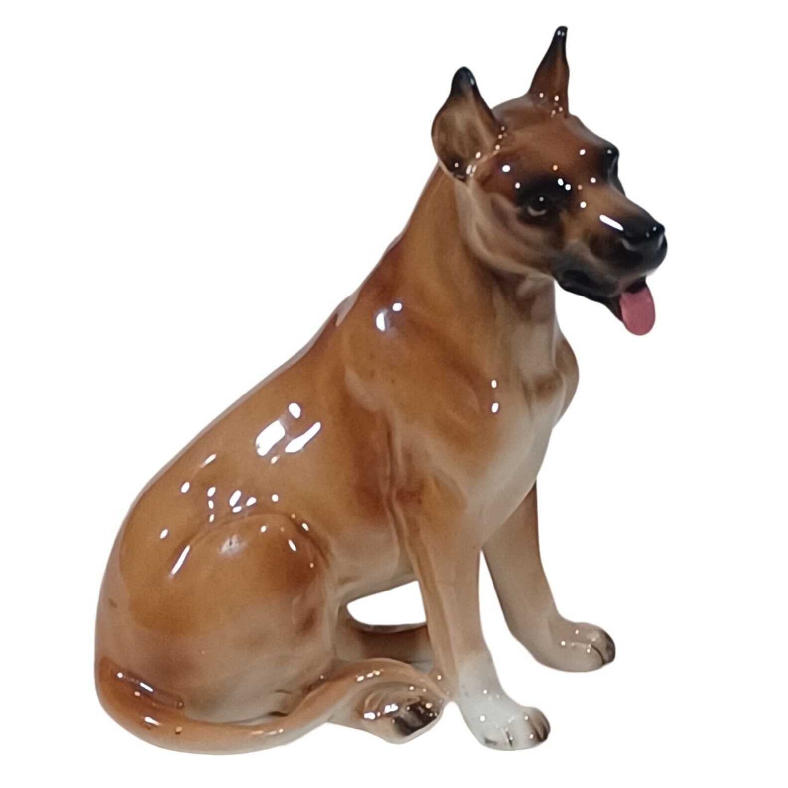 Vintage Shafford Sitting Great Dane Dog Panting Tongue Out Porcelain Figurine