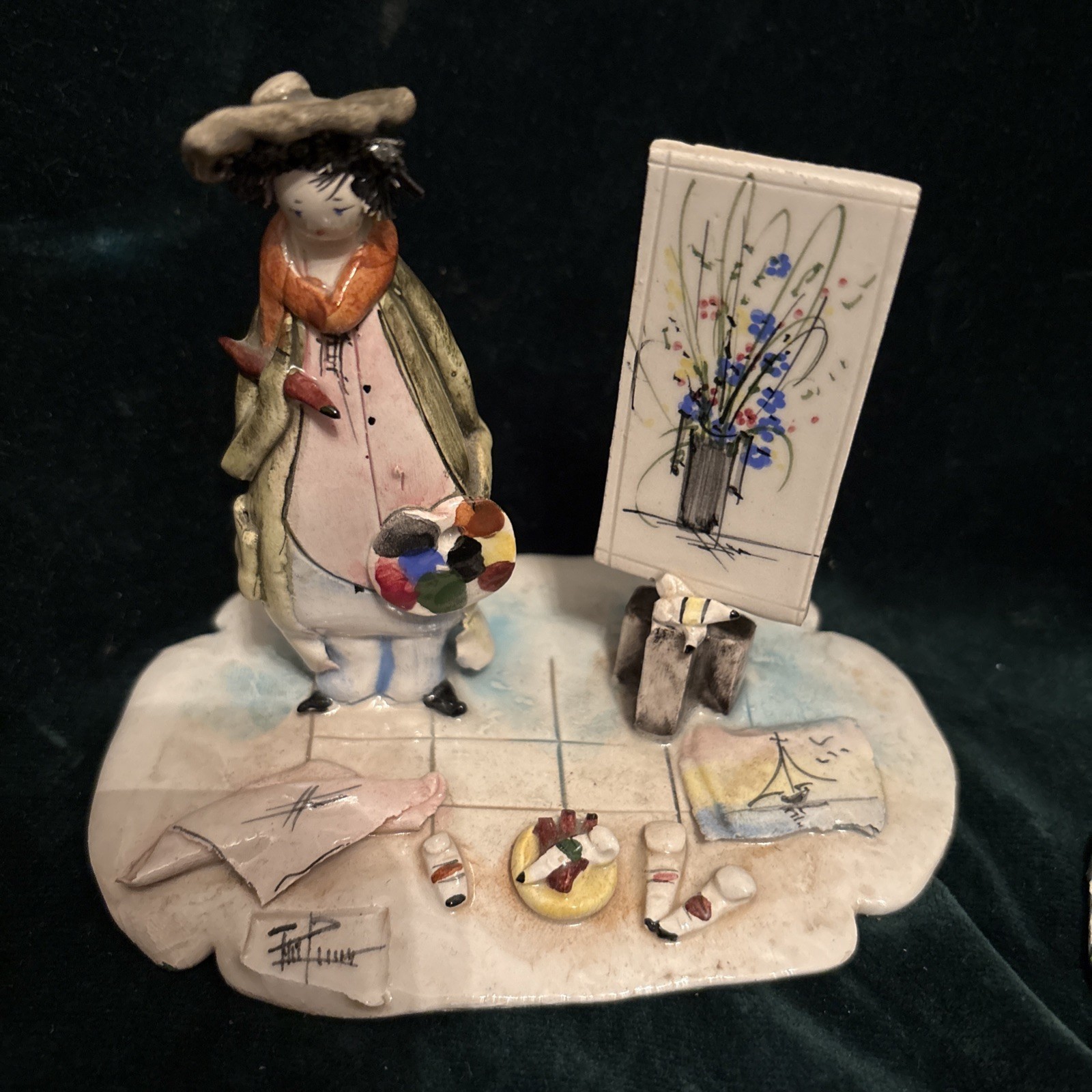 Zampiva Artist At Work Painting Flowers Figurine Vintage Ceramic Lady Italy