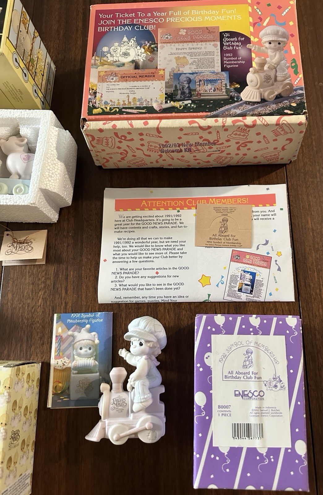 Lot of 6 Precious Moments Porcelain Figurines with Boxes – VINTAGE Train, Cross