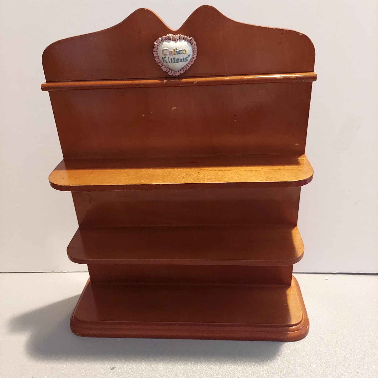 Calico Kittens Quality Wood Shelf- 3 Tier Freestanding-Ceramic Heart
