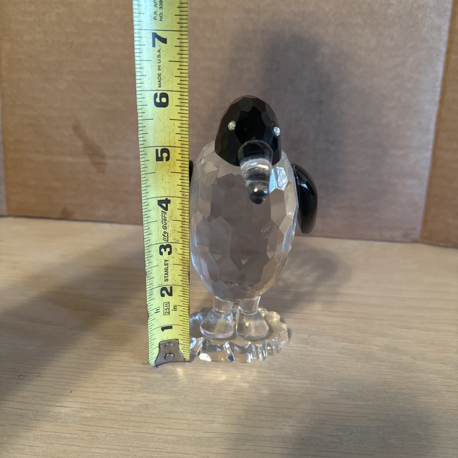 Shannon Crystal Penguin Figurine Black Clear Crystal 6-inches Tall