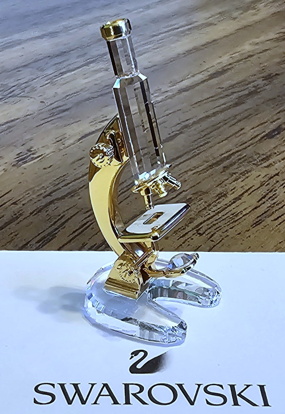 🔬 Swarovski Crystal MINI 2001 Times Past, Gold Plated, Microscope Figurine, NIB
