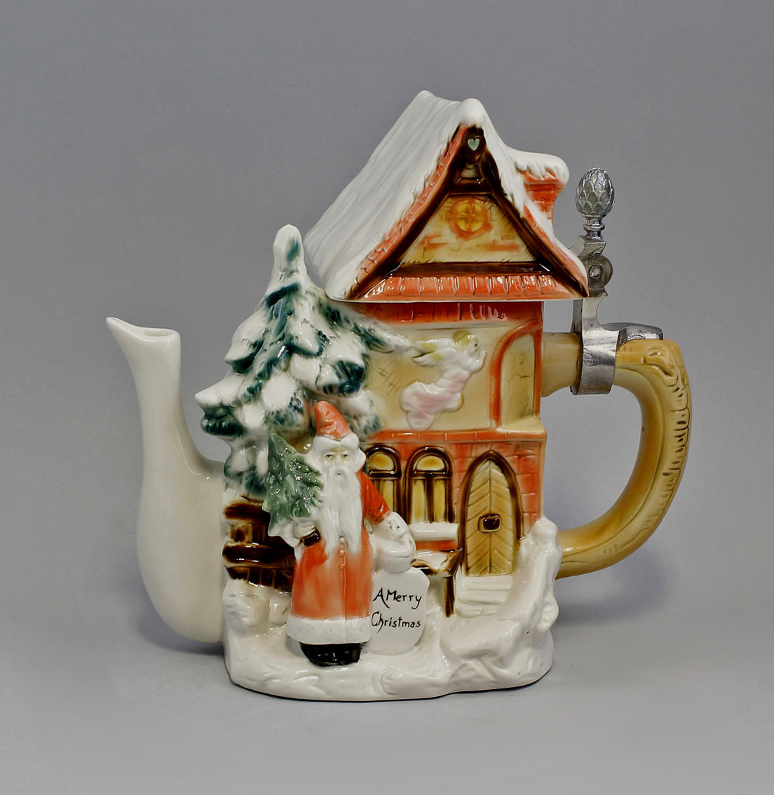 9941188 Tea Pot Winter Cottage Christmas Ens 4 5/16×7 7/8×7 7/8in