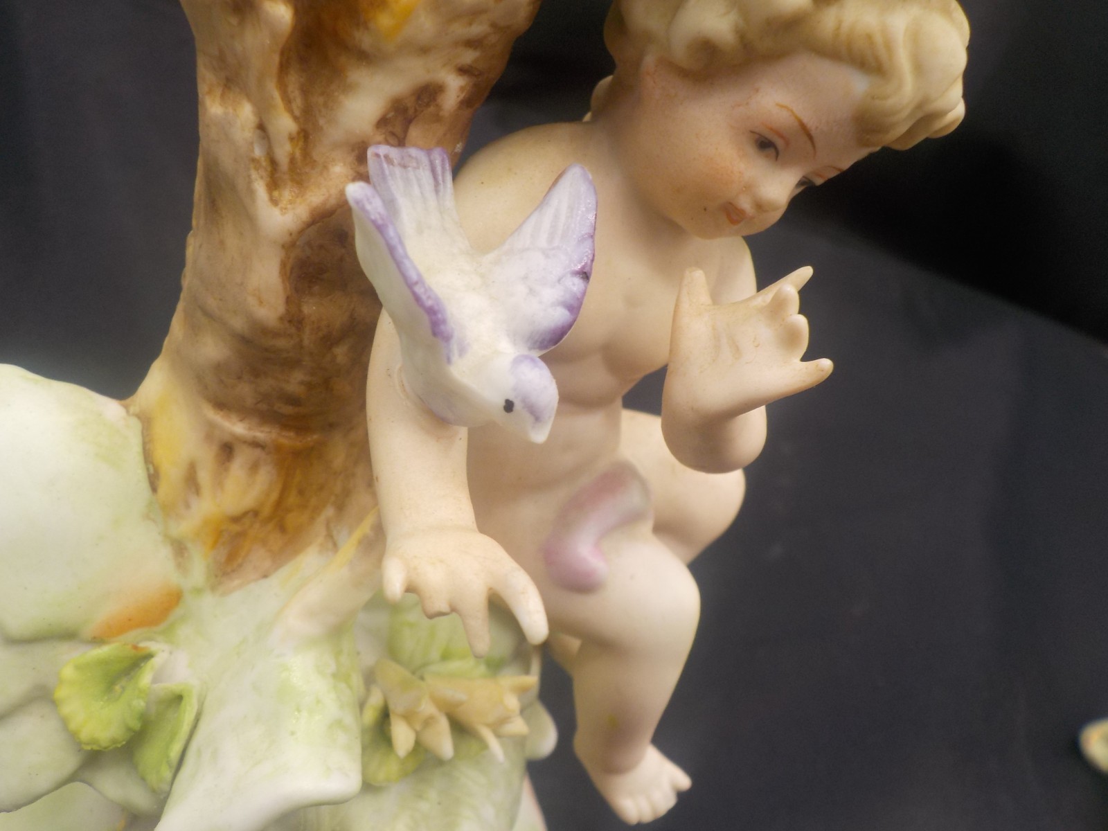 Pair of Bisque porcelain 8″ Candle holders w cherubs birds Japan ARNARK Damage