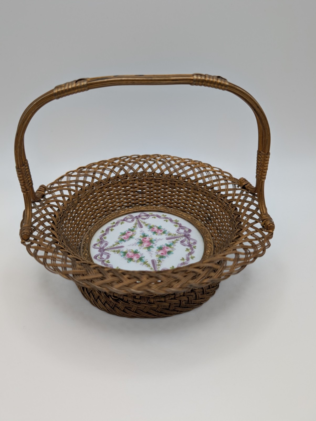 Antique Sévres Bronze & Porcelain Bride Basket Centerpiece Stamped