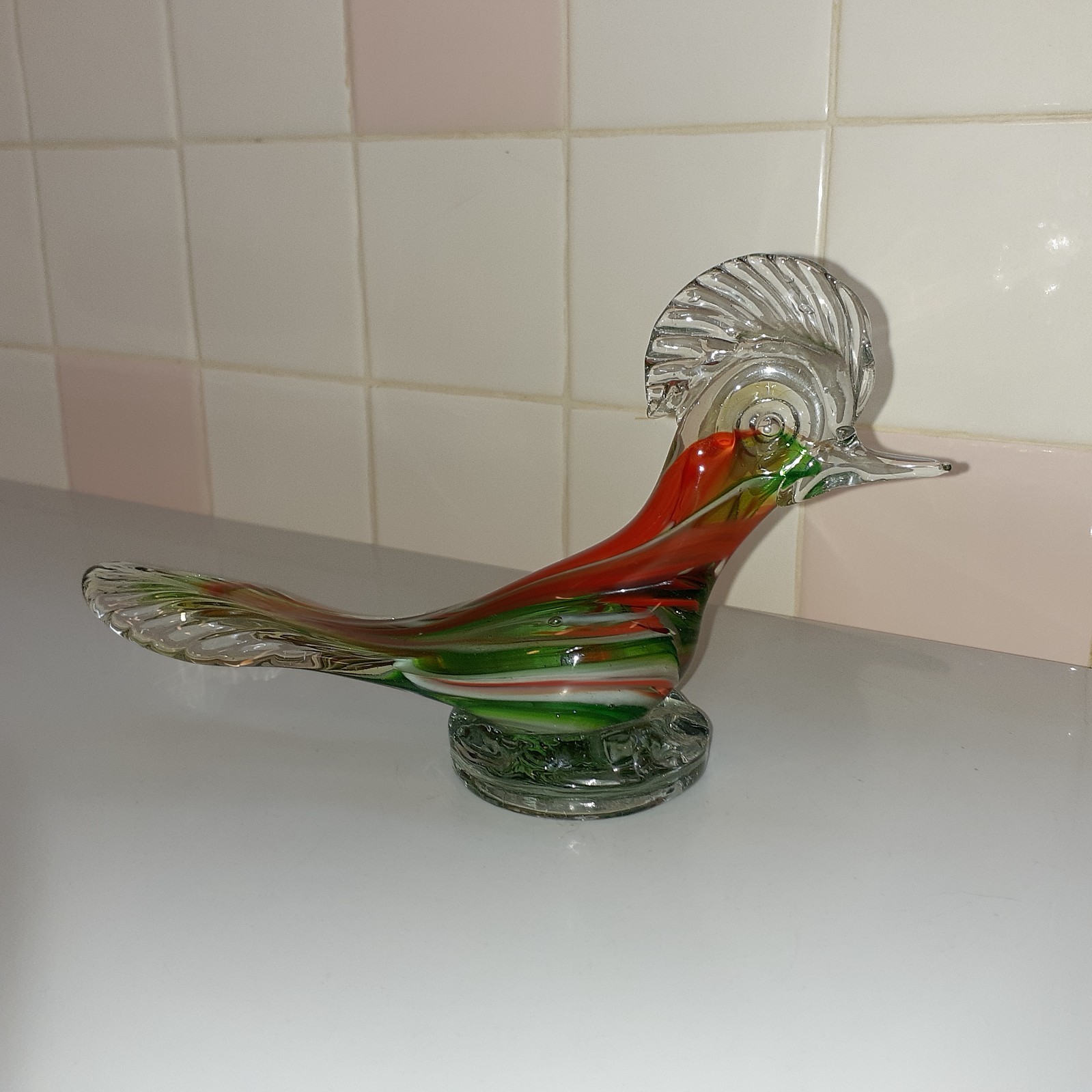 Beautiful Colorful Glass Art Bird Figurine 8.1″ x 2.5″ x 4.9″ tall, Signed