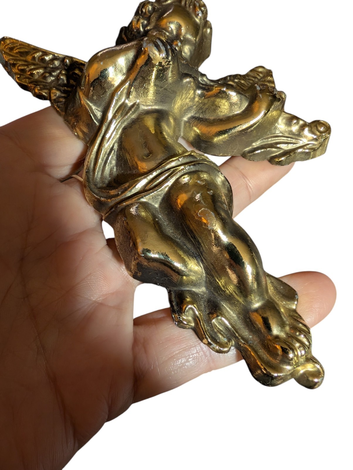 Vtg Pair Gold Tone Metal Cherub Angel Music Instrument Baroque Hollywood Regency