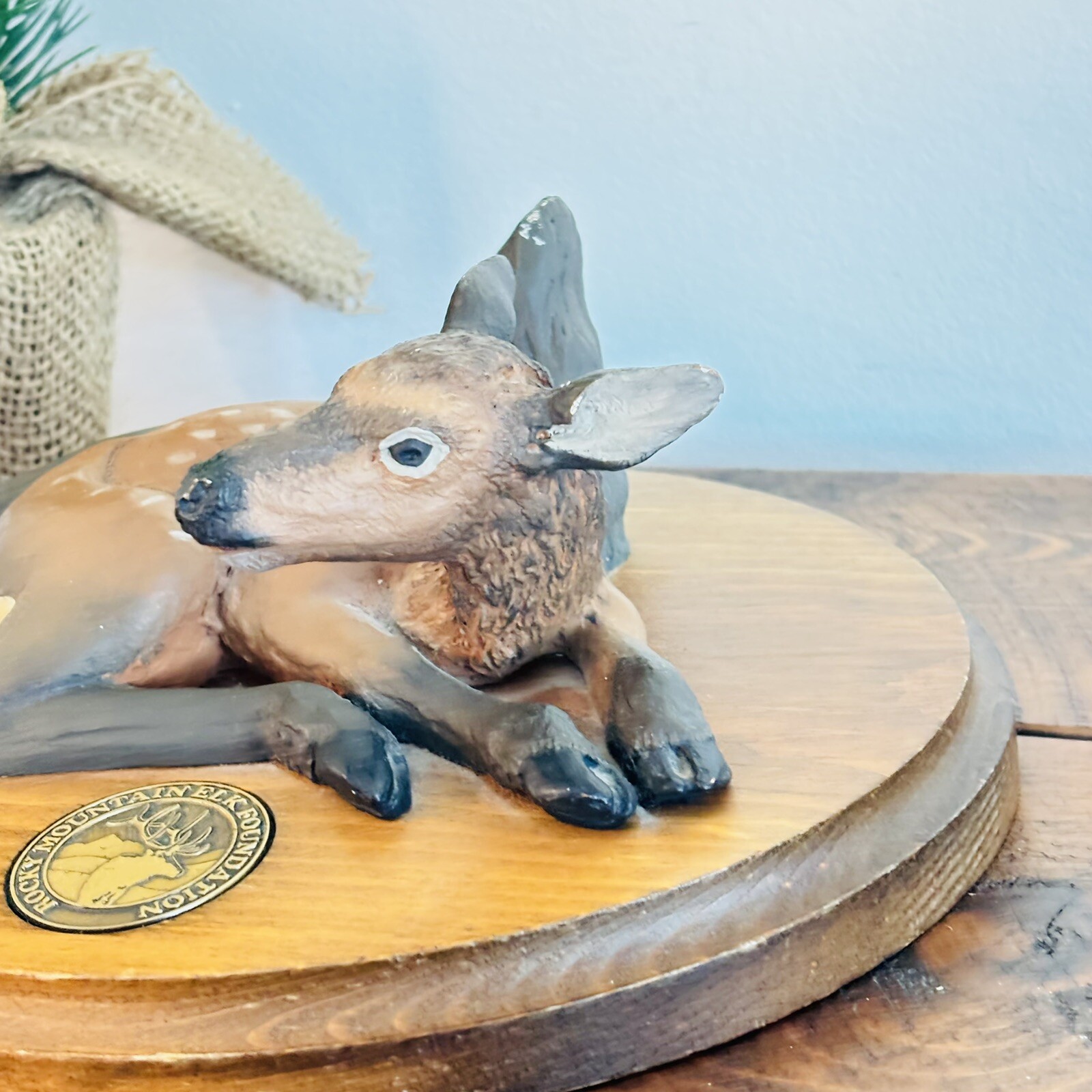 Rocky Mountain Elk Foundation Elk Calf Statue on Oval Base By Big Sky Carvers