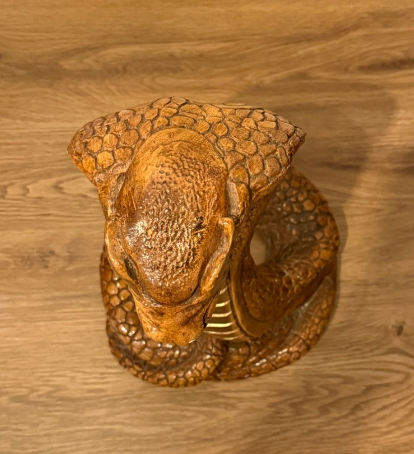 🐍 Vintage Chalkware Cobra Snake Statue 17” Large Brown Gold Figure Decor