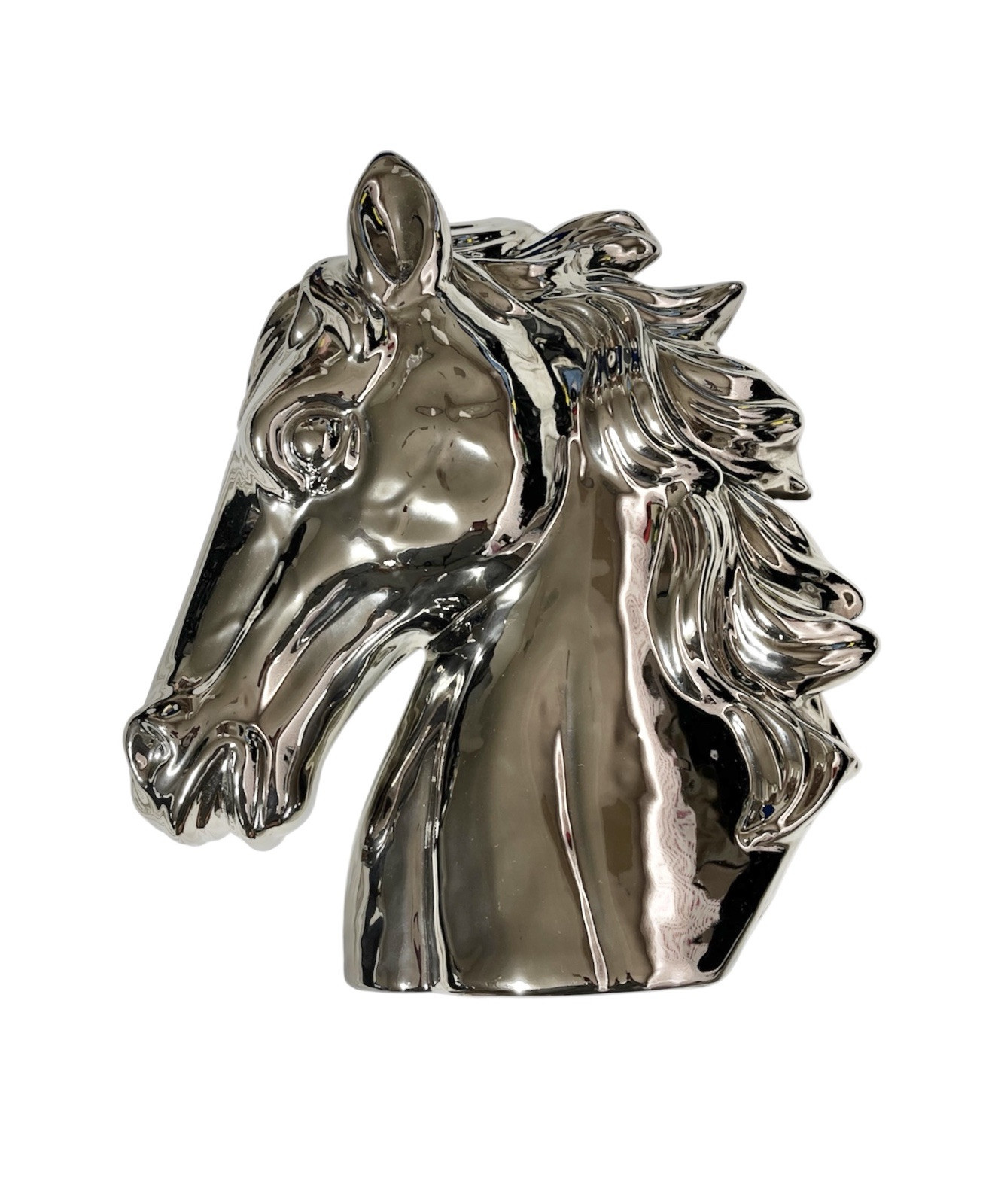 Decorative Horchow Ceramic Horse Head Silver Chrome Sculpture