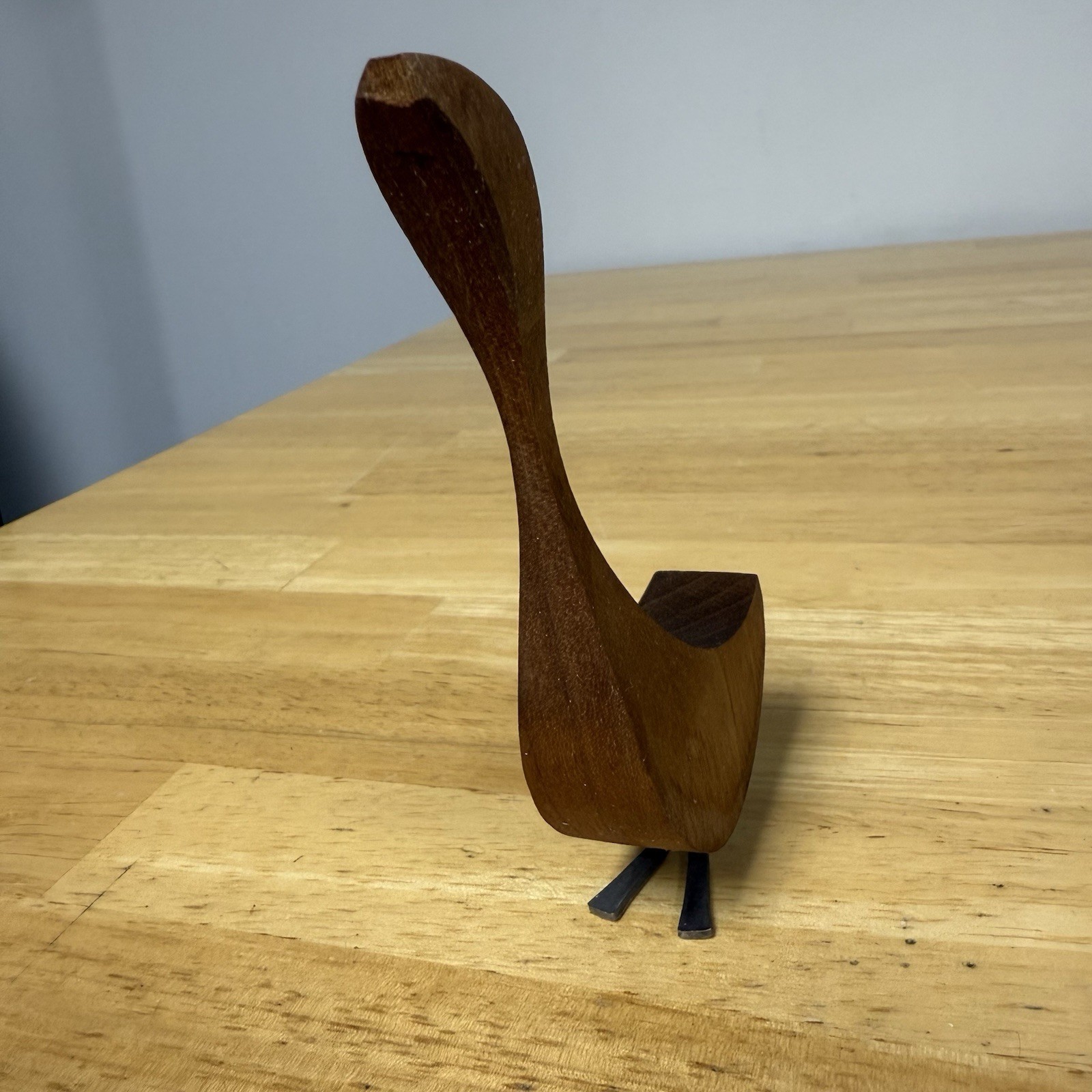 Vintage Mid-Century Jacob Hermann Style Wood Bird Goose Figurine MCM Read
