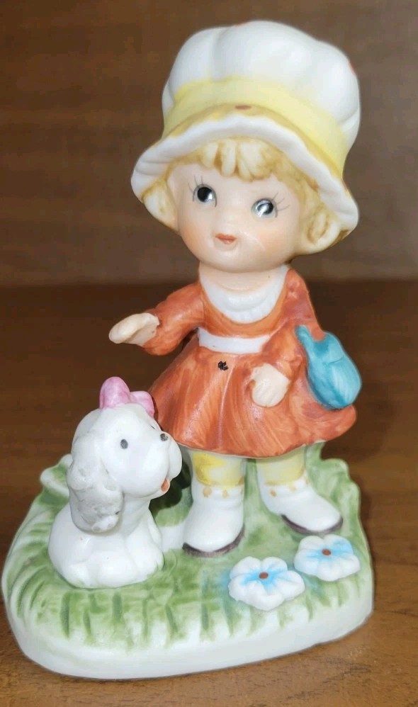 Homco Porcelain Bisque Girl With Puppy Figurine Grannycore Vintage