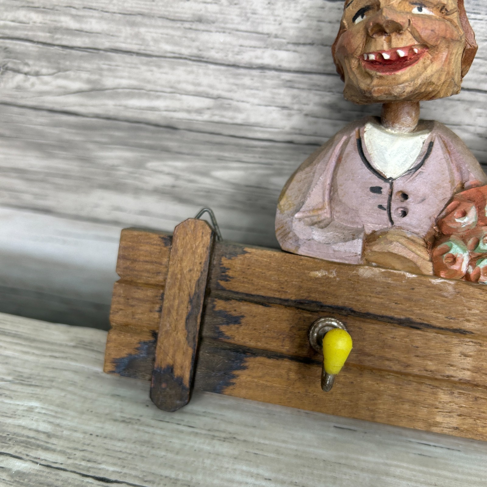 P. Maeder Lucerne Wood Key Rack Hook Hand Carved Man Woman Couple Switzerland