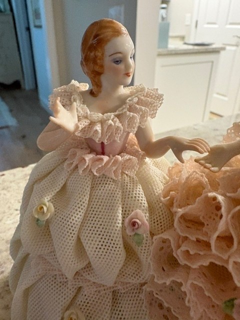 Vintage MZ Irish Dresden Lace Figurine “The Sisters”