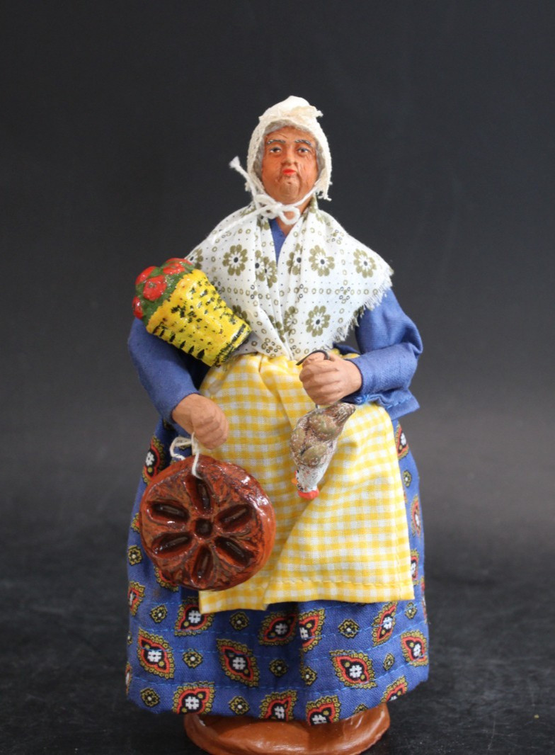 Vintage French Santon de Provence Woman w/ Chicken in hand (chip bottom)