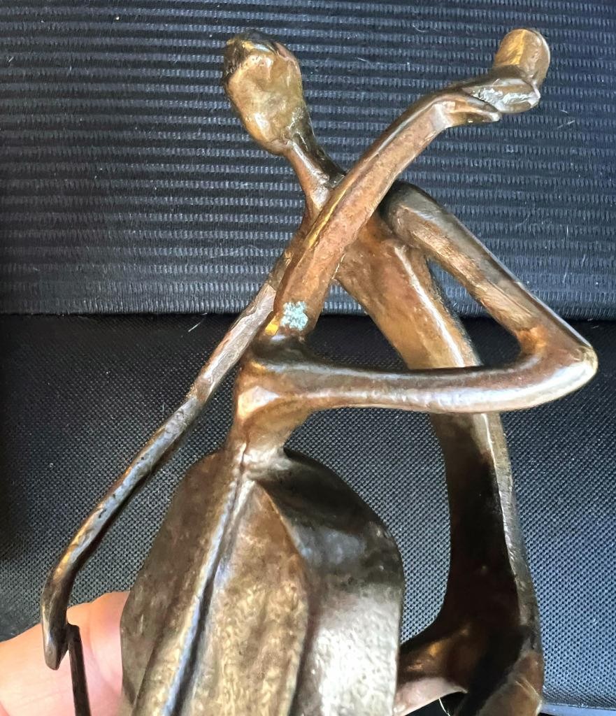 Cast Metal Bronze Art Sculpture Statue Figure Man Music Musician Cello Player