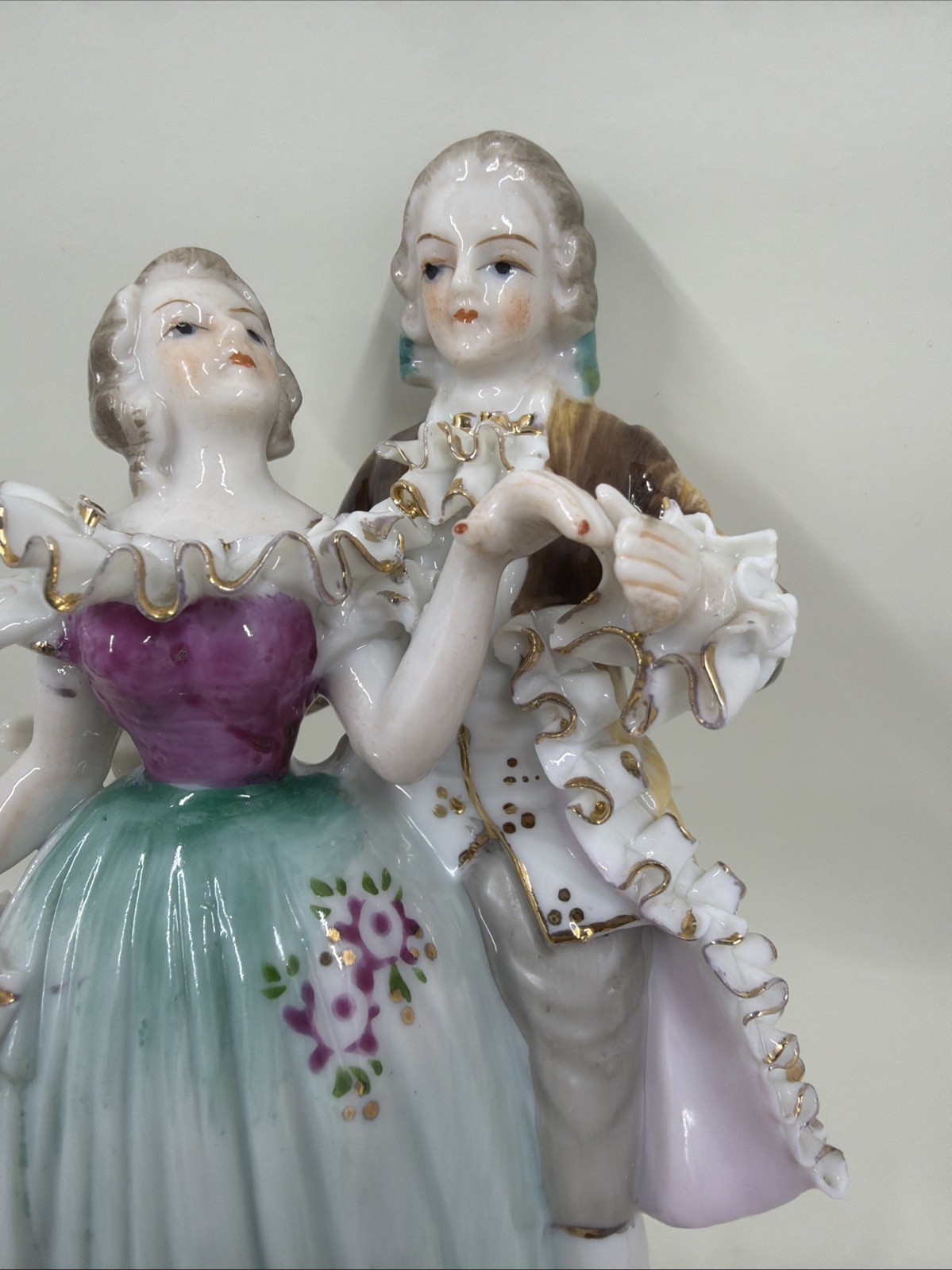 Vintage Bone China Lace Renaissance Dancing Couple Figurine With Crossed Swords