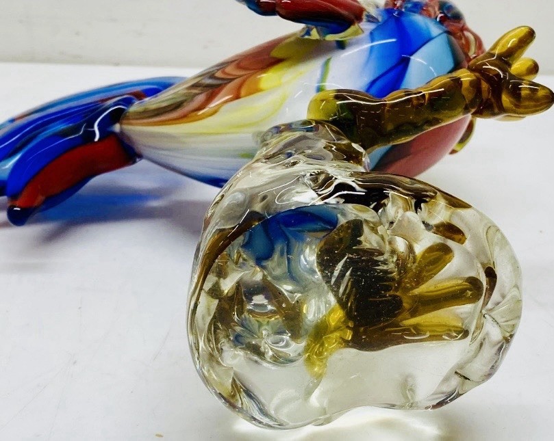 DEFECTIVE VTG MCM Large Multicolor Murano Glass 12 Rooster Figurine G3D