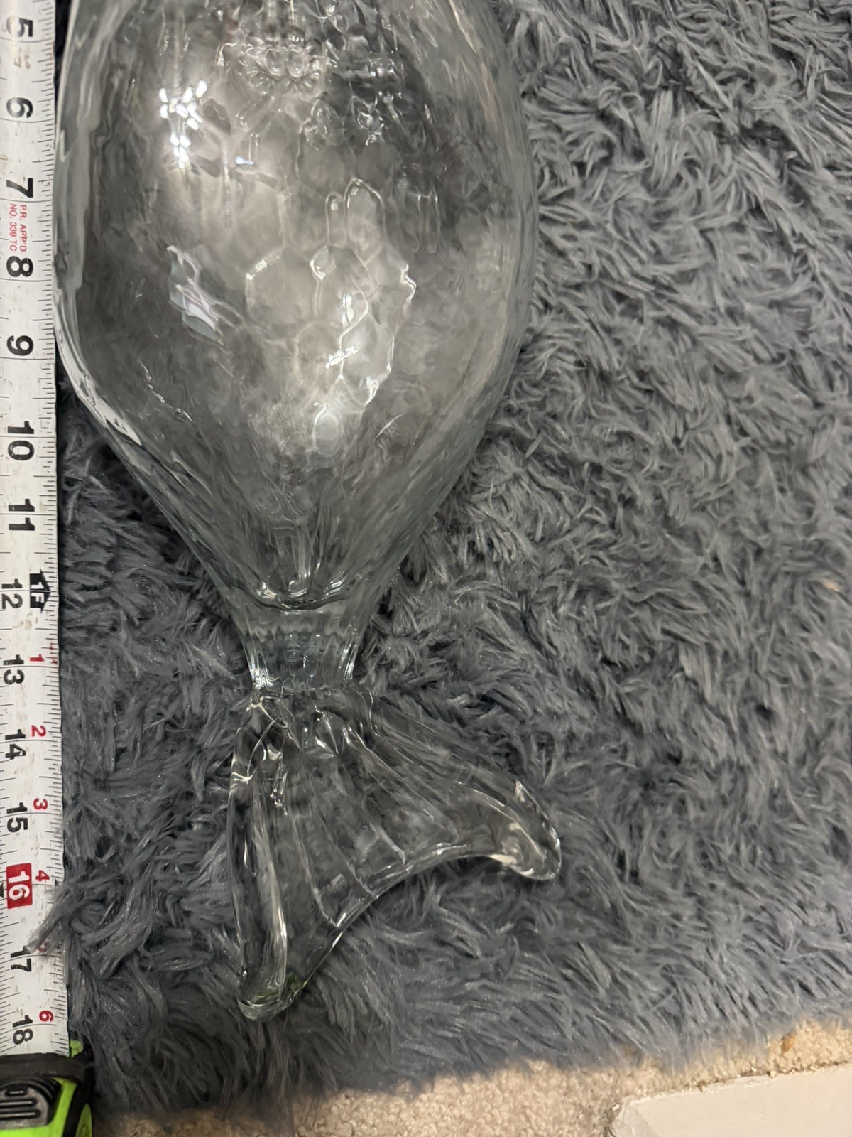 RARE Large 18” Hand Blown Clear Art Glass Fish Sculpture Decor Hollow Closed