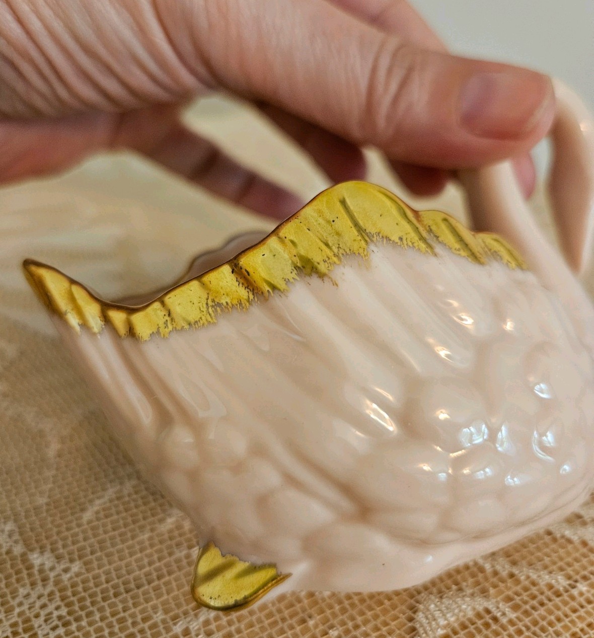 VTG LENOX PINK Swan Trinket Dish Cake Topper Cardholder 24k gold trim Blue Stamp
