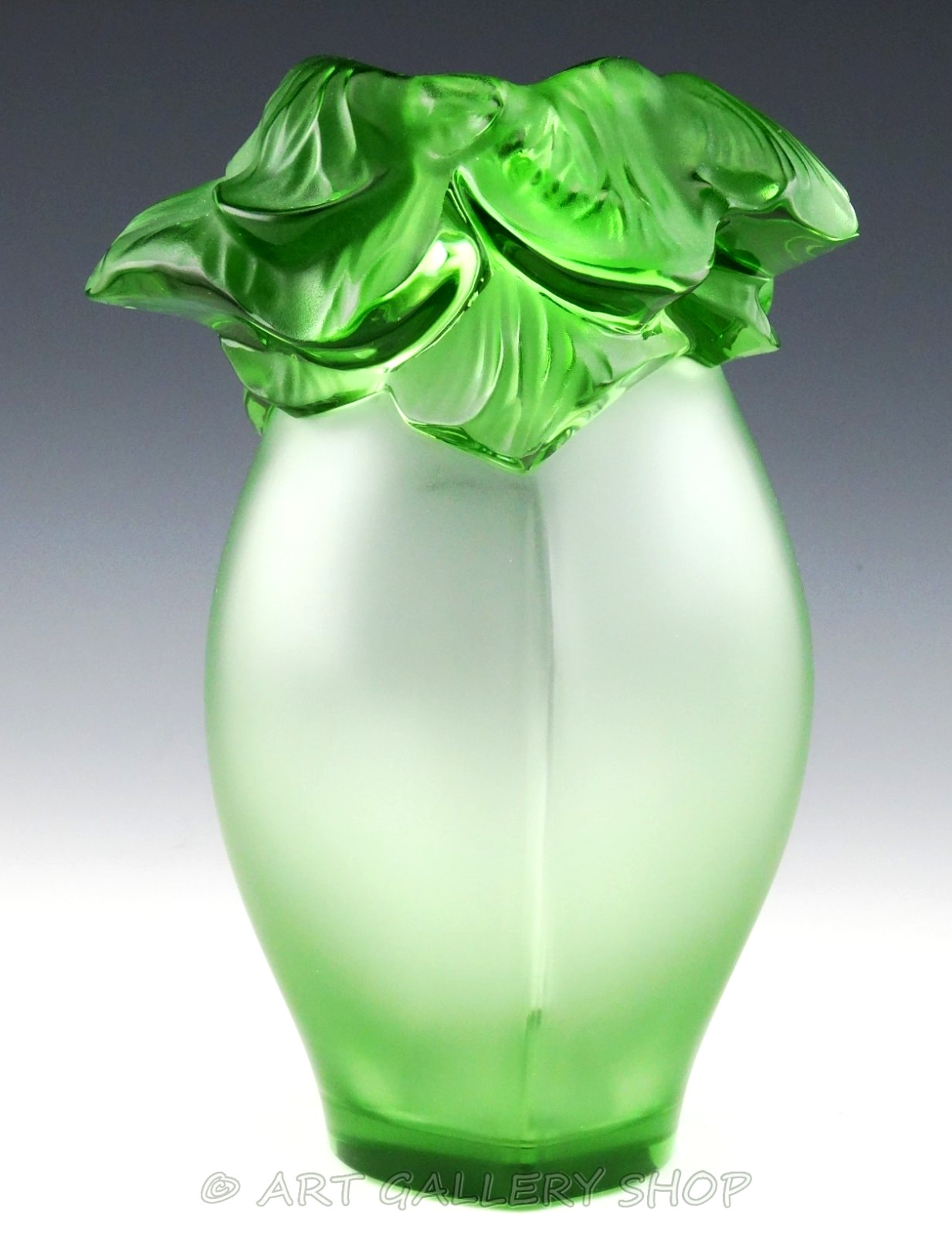Lalique Paris France Crystal 8.5″ SAINT BARTH GREEN FLOWER VASE #12475 Mint!