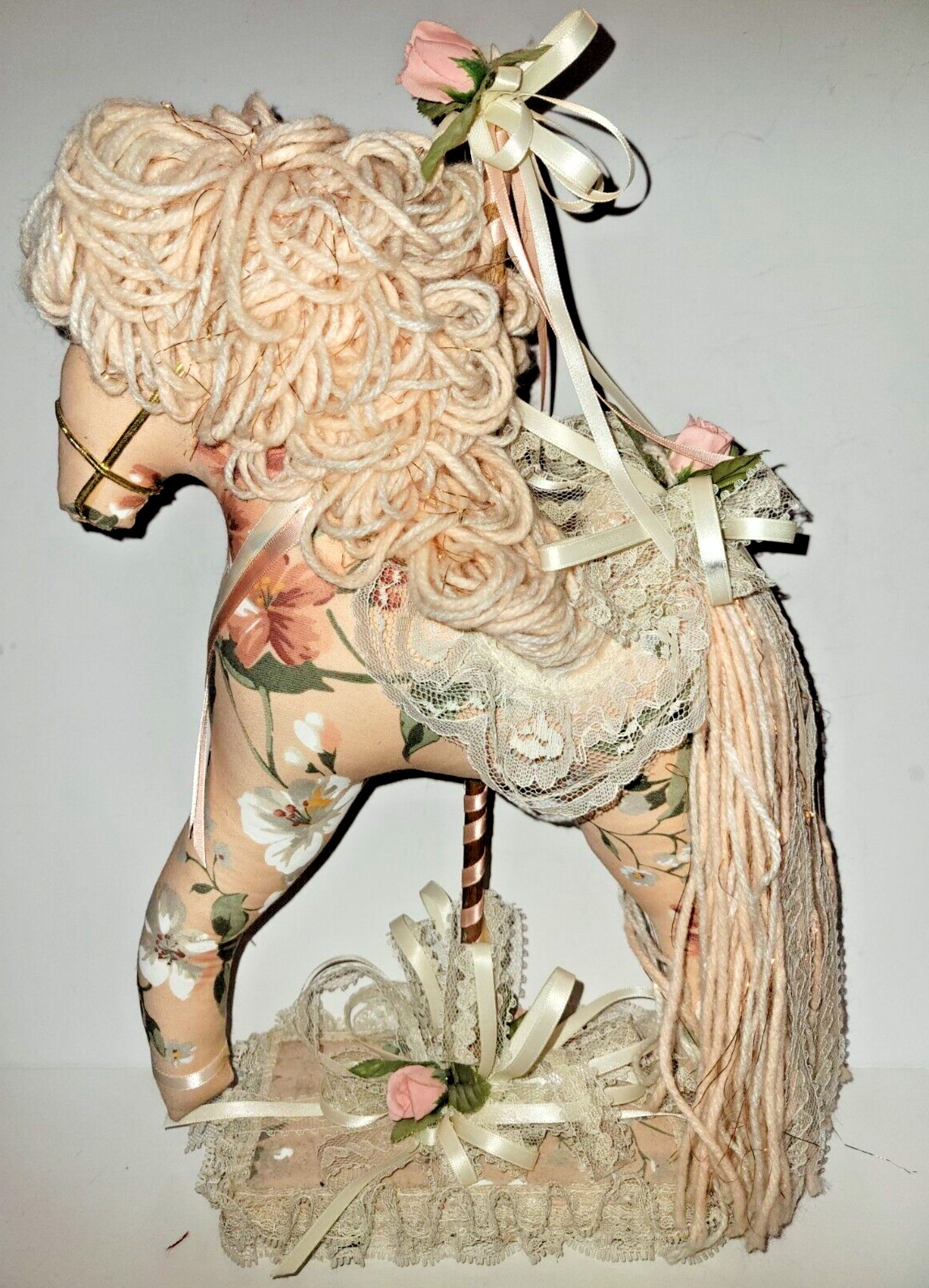 Vintage Victorian Carousel Horse 10″ x 15″ Stuffed Plush Pink Floral Fabric