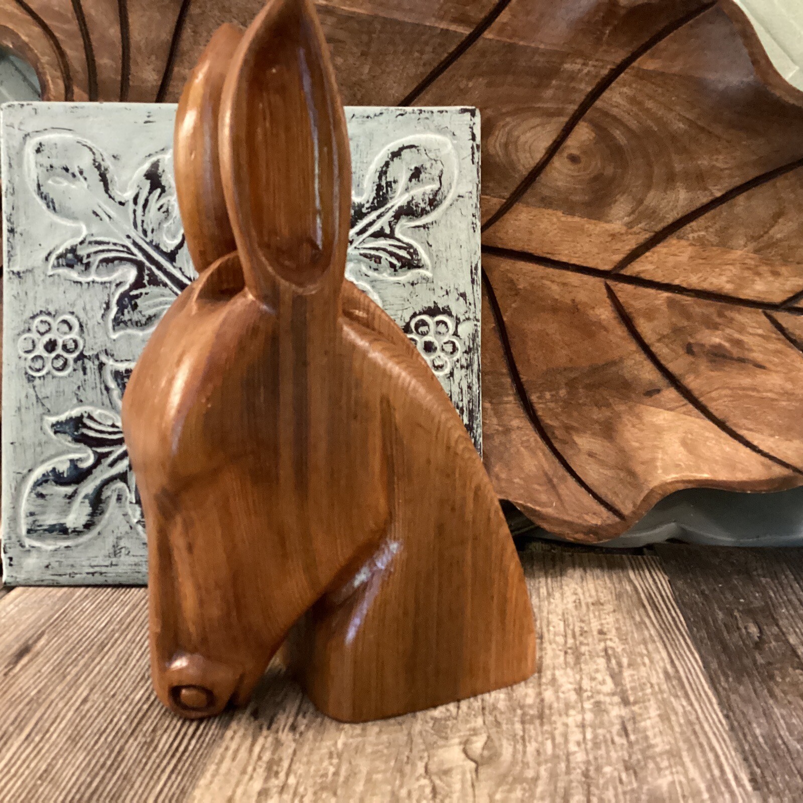 Mid Century Modern Deer/Mule Figurine Carved Wood Vintage