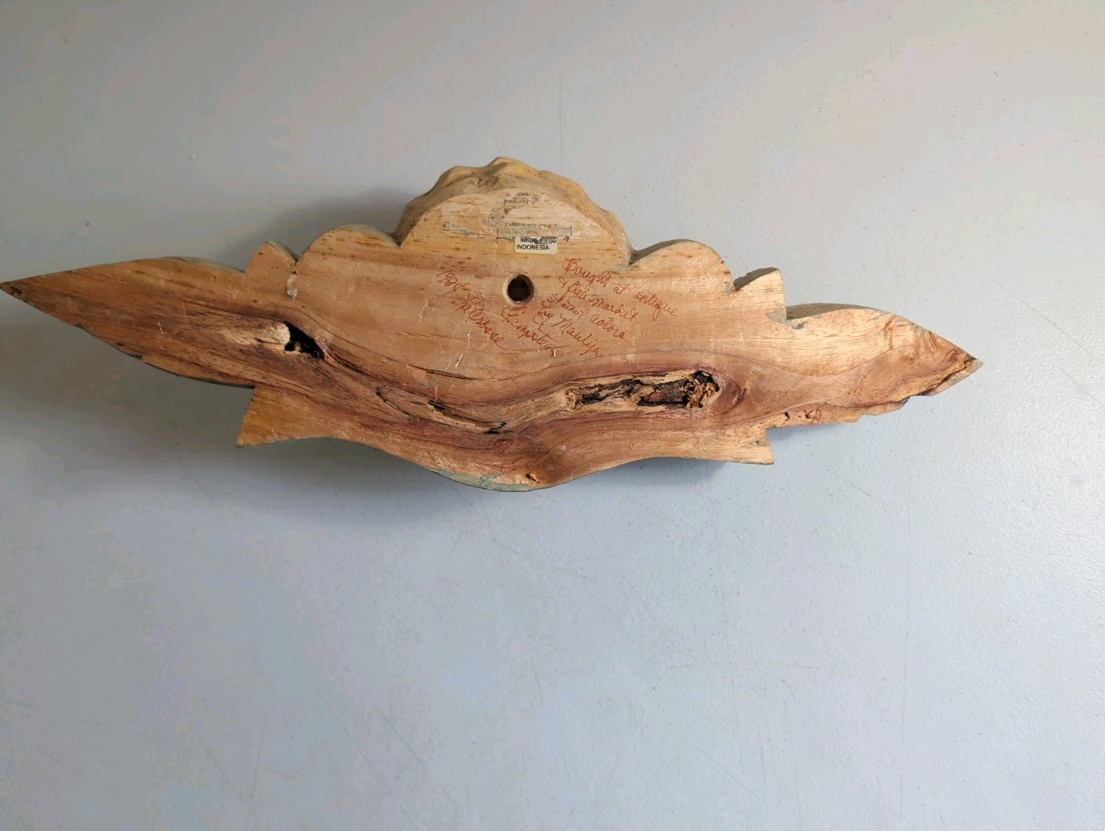 Vintage Hand Carved Solid Wood Angel Cherub Wall Plaque 19×7 Architectural Decor