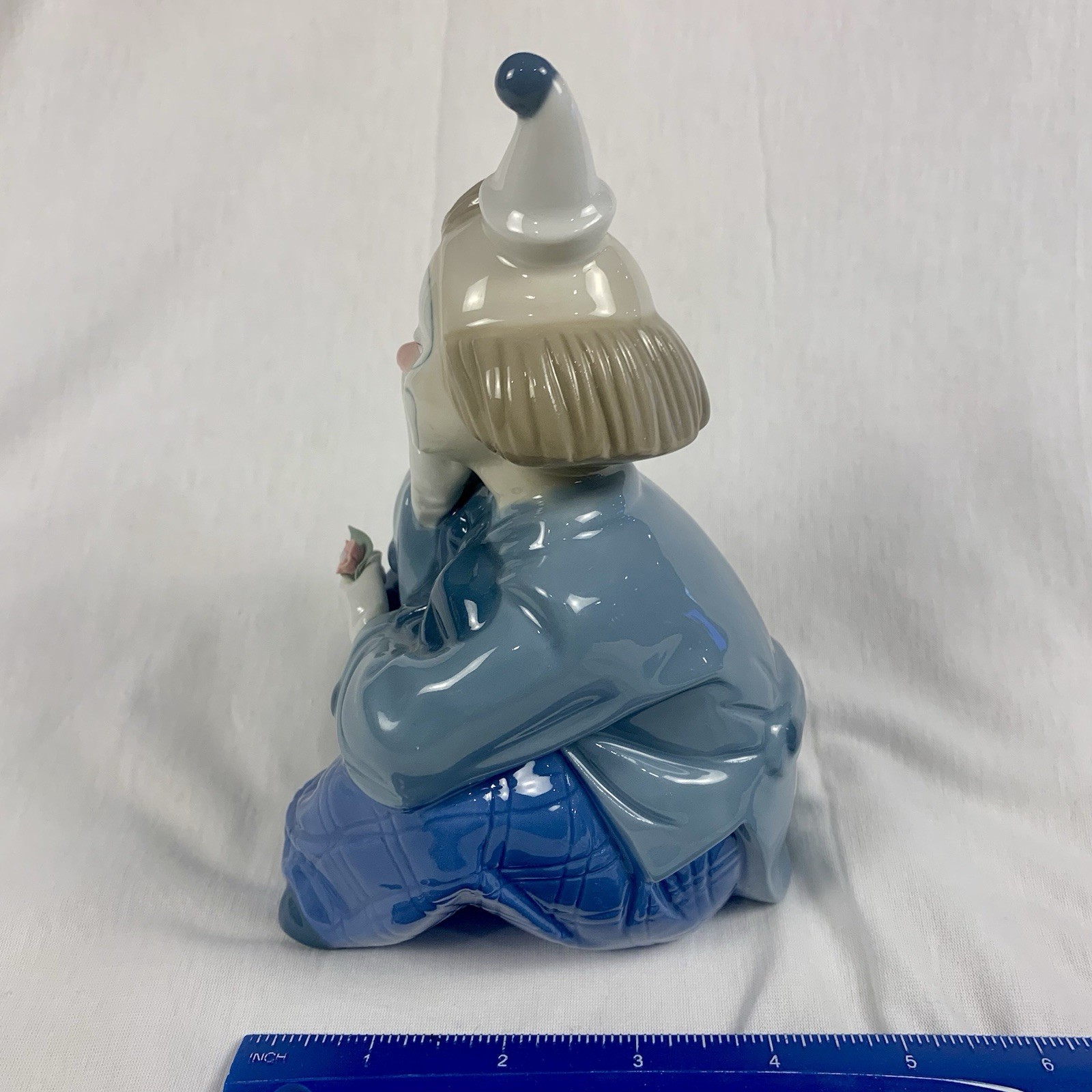 Vintage Porcelana De Cuernavaca Mexico Sitting Thinking Sad Clown Figurine Blue