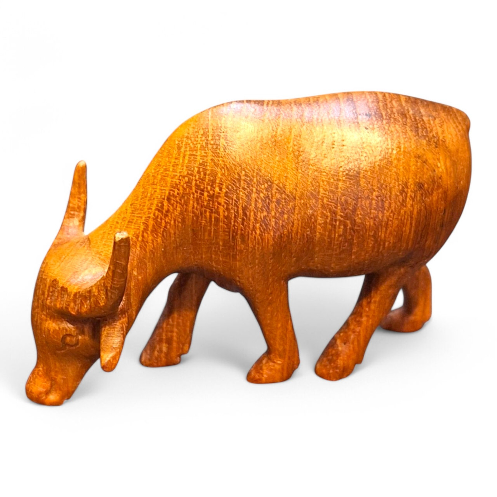 Small Hand Carved Teak Wood Water Buffalo Ox Figurine 4×2 Inches 2 3/4″ x 1 3/4″