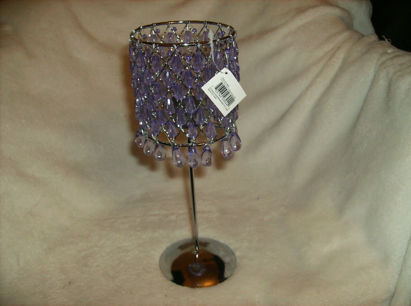 NEW IN BOX LILAC PURPLE BEADED TABLE LAMP FIGURINE 10″ HIGH DELUXE