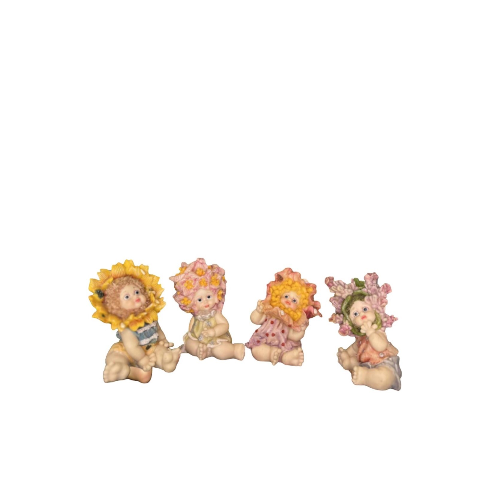 Vintage Porcelain Flower Babies – Hand-Painted Fairy Garden Decor, Set of 4