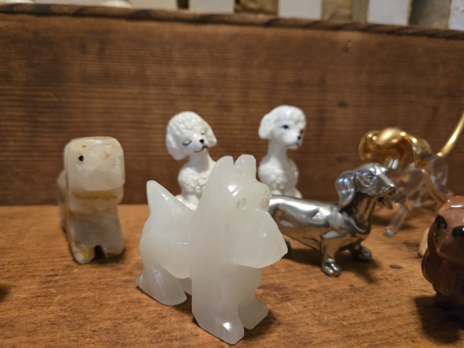 Vintage Miniature Dog Figurines Lot 10 – metal; quartz, shell, china